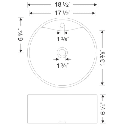 Wells Sinkware China Luxe 18" White Round Modern Vitreous Ceramic Vessel Bathroom Sink With Single Faucet Hole and Overflow