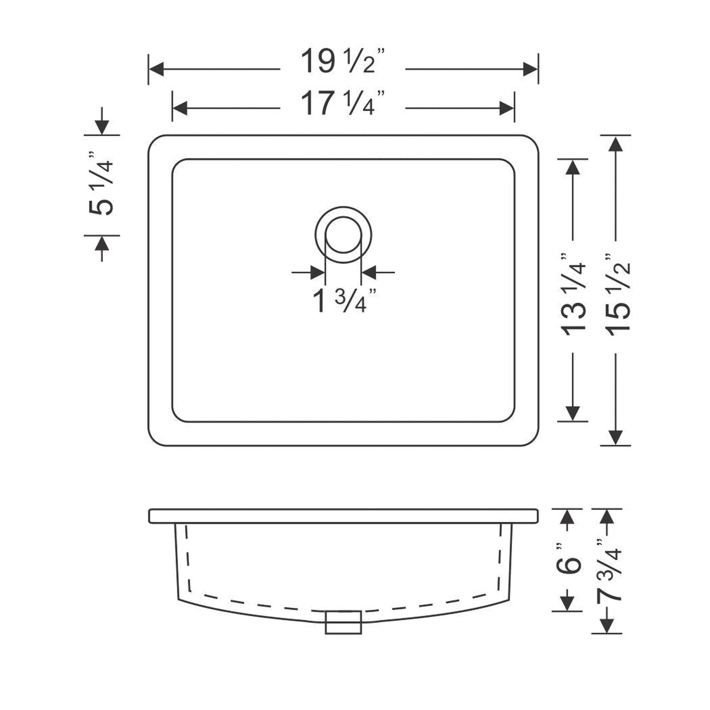 Wells Sinkware Rhythm 20" Rectangle White Traditional Vitreous Ceramic Undermount Bathroom Sink