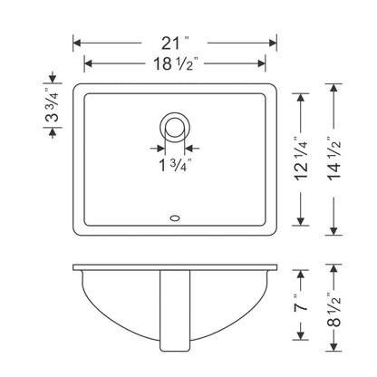 Wells Sinkware Rhythm 21" Rectangle Bisque Traditional Vitreous Ceramic Undermount Bathroom Sink