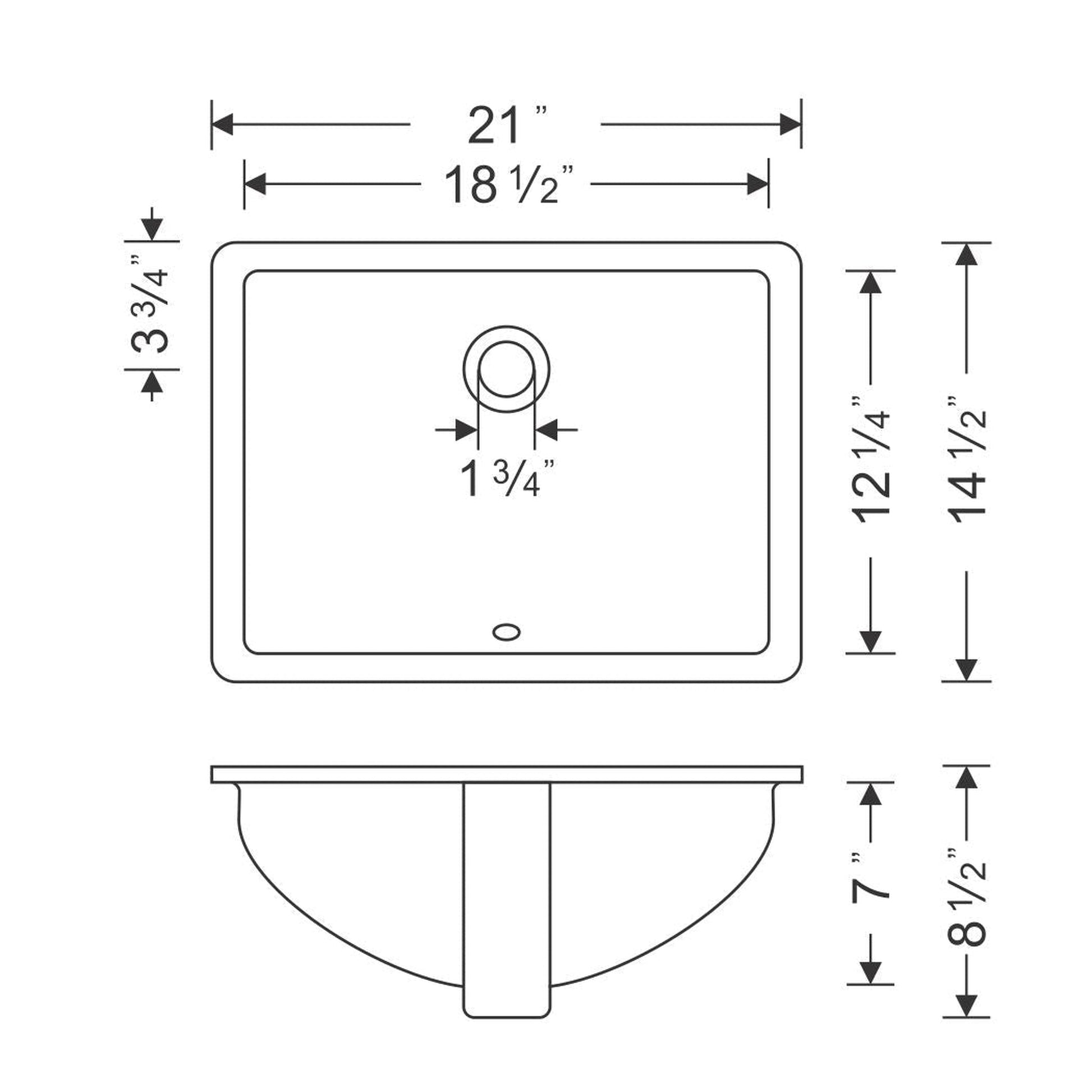 Wells Sinkware Rhythm 21" Rectangle Ebony Traditional Vitreous Ceramic Undermount Bathroom Sink