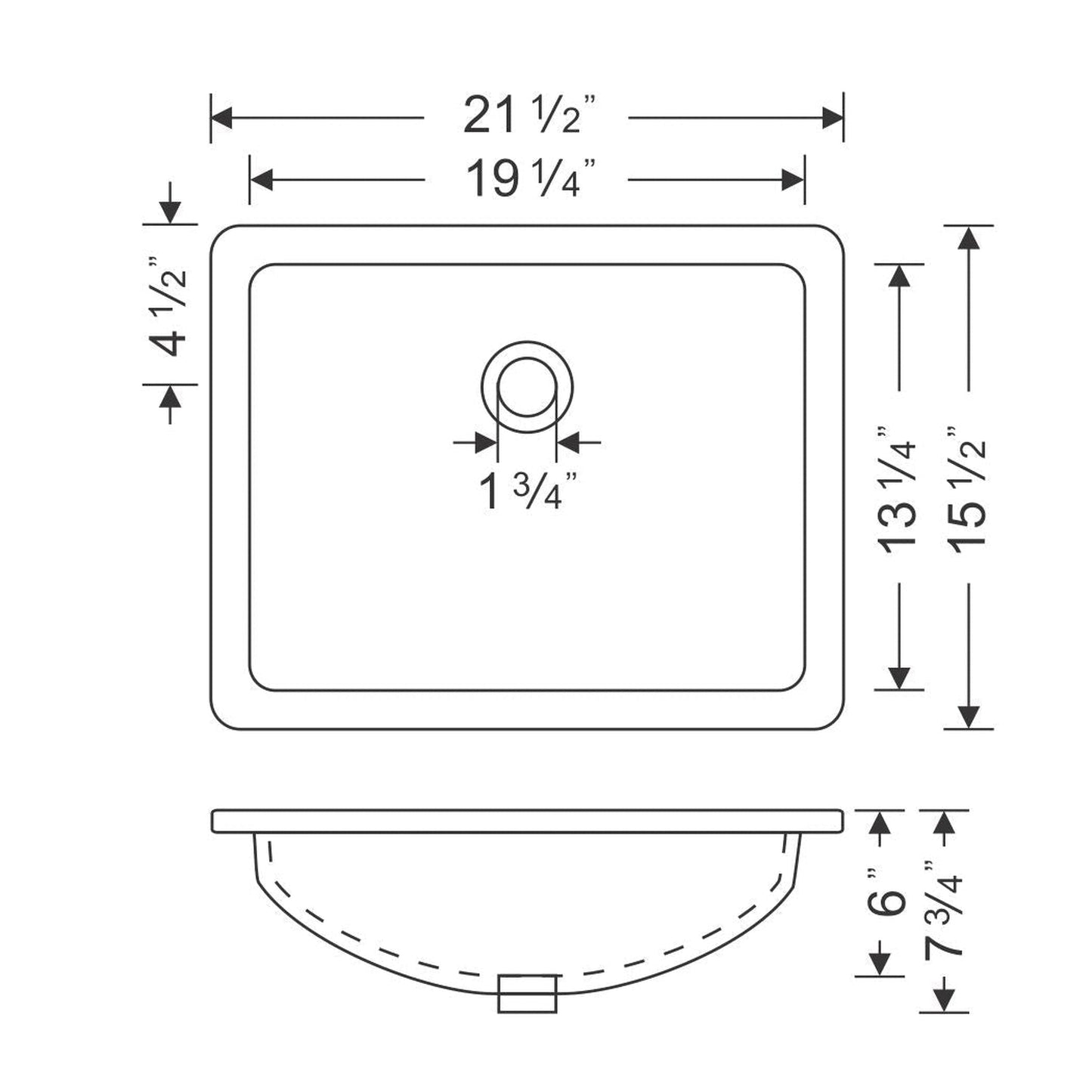 Wells Sinkware Rhythm 22" Rectangle White Traditional Vitreous Ceramic Undermount Bathroom Sink