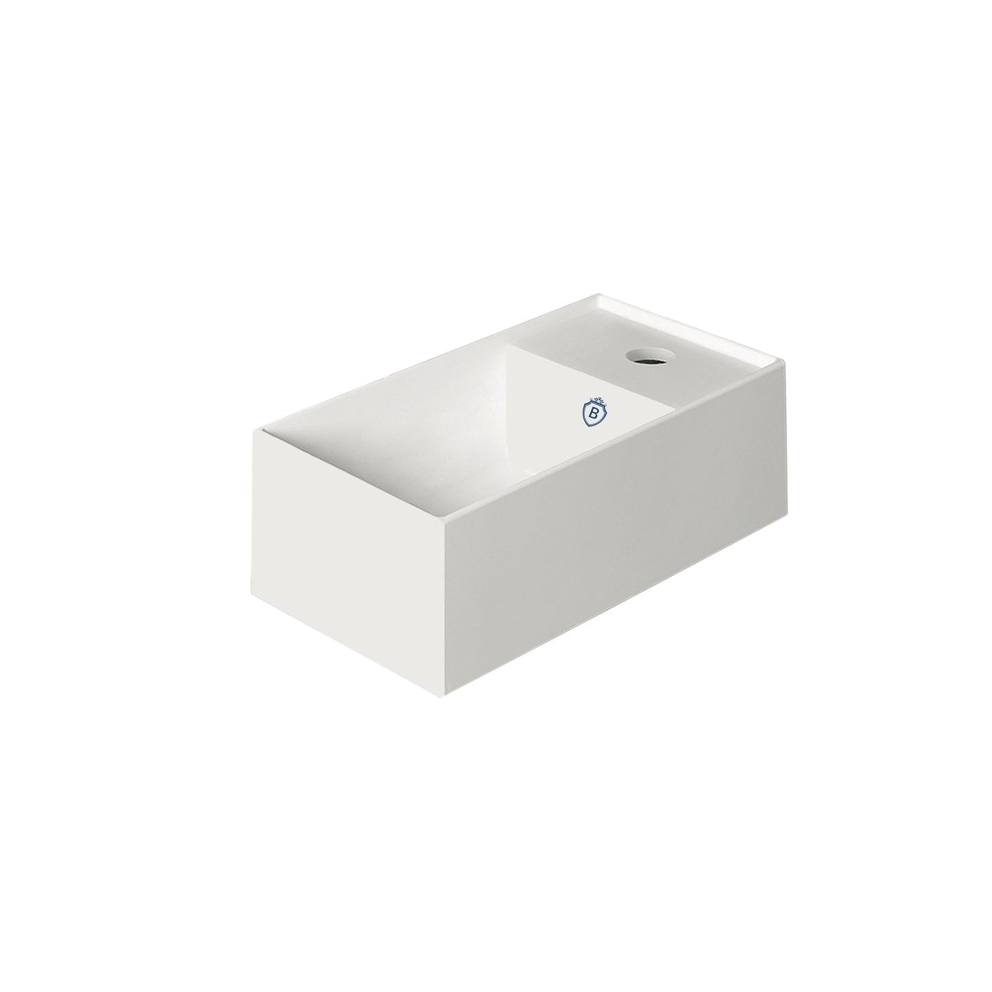 Whitehaus Britannia B-AG20 White Rectangular Wall Mount Basin With Right Single Hole Drill and Center Drain