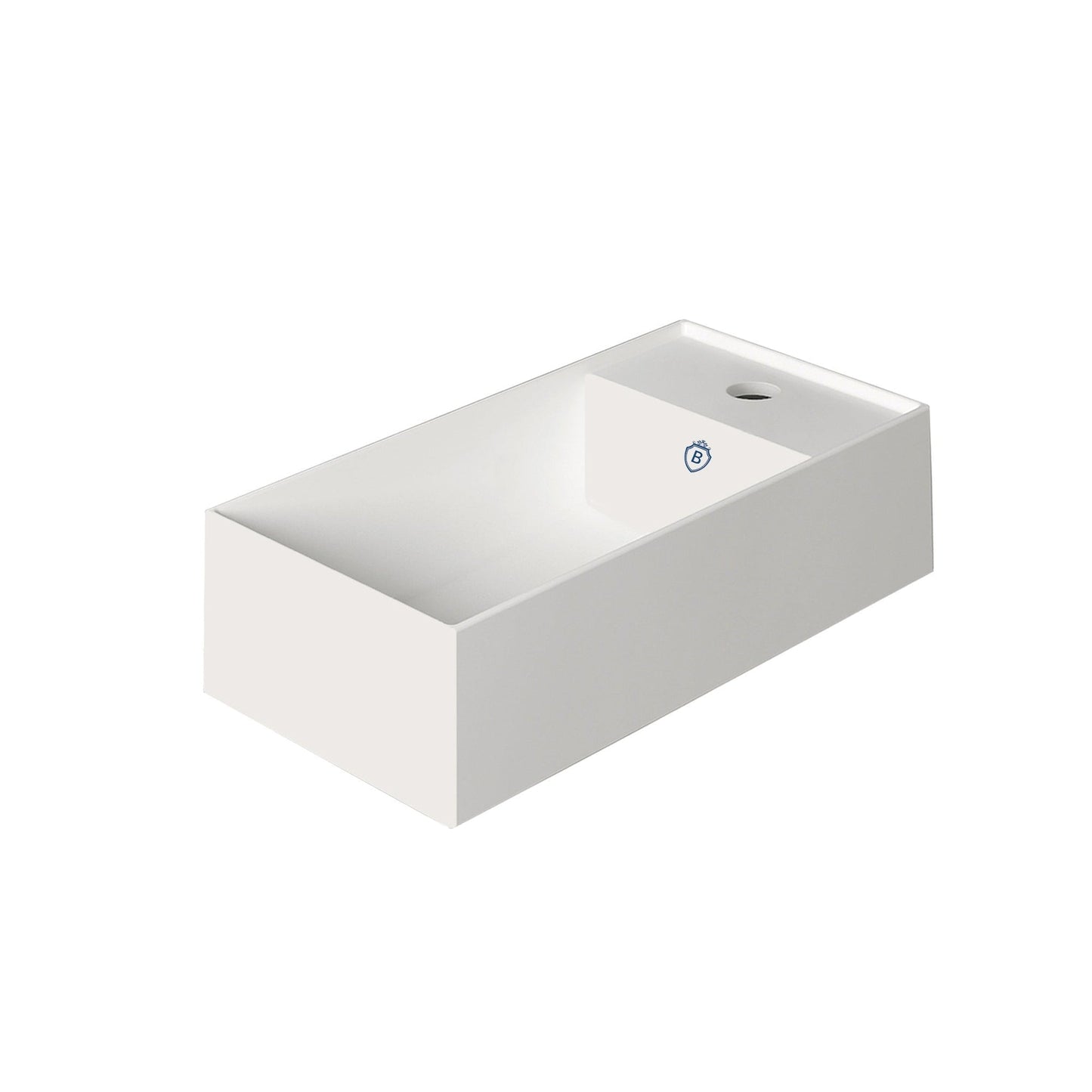 Whitehaus Britannia B-AG50 White Rectangular Wall Mount Basin With Right Single Hole Drill and Center Drain