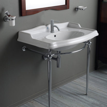Whitehaus Britannia B-AR864-ARCG1 White Large Rectangular Sink Console With Front Towel Bar and Single Faucet Hole Drill