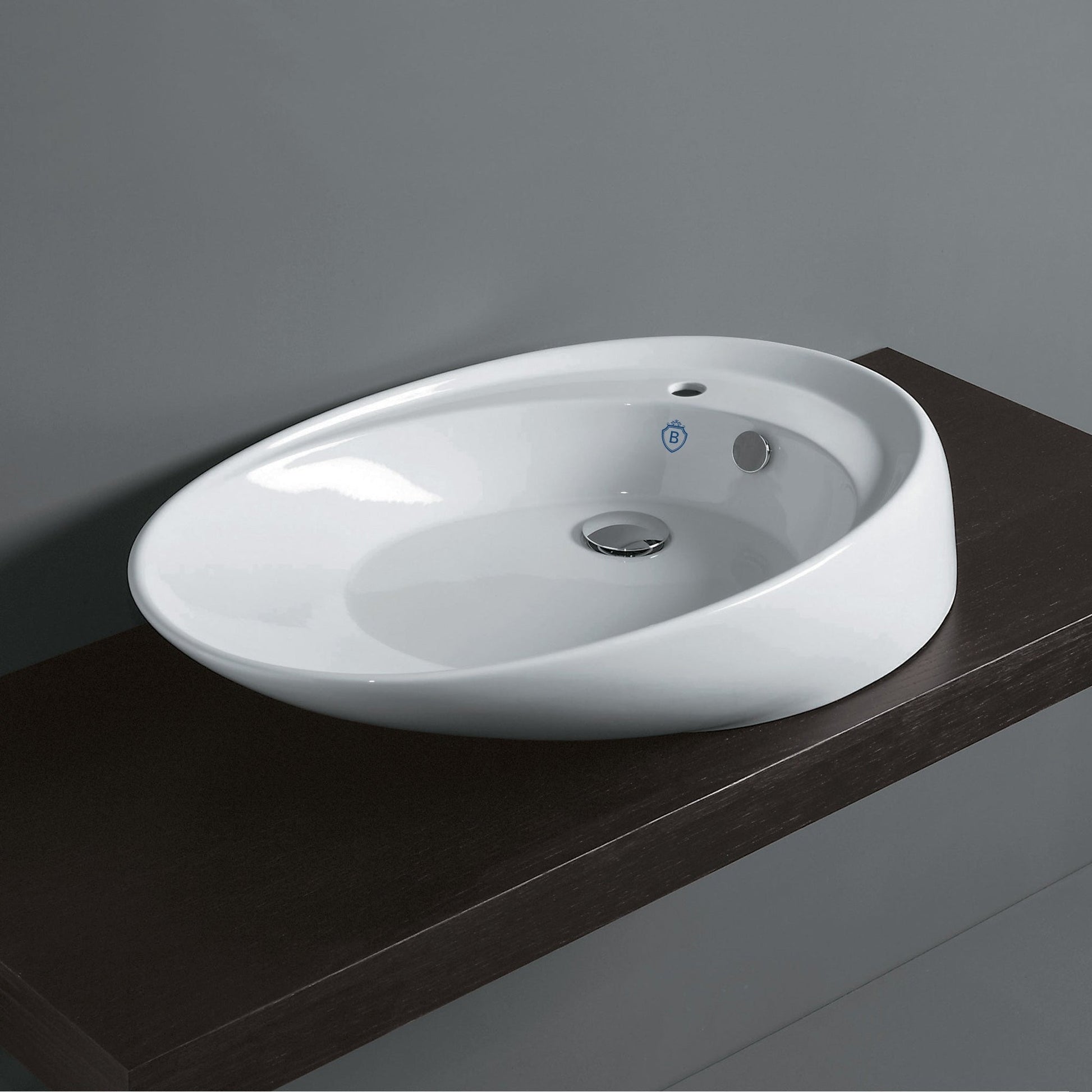 Whitehaus Britannia B-BO12 White Oval Above Mount Basin With Single Faucet Hole Drill and Offset Drain