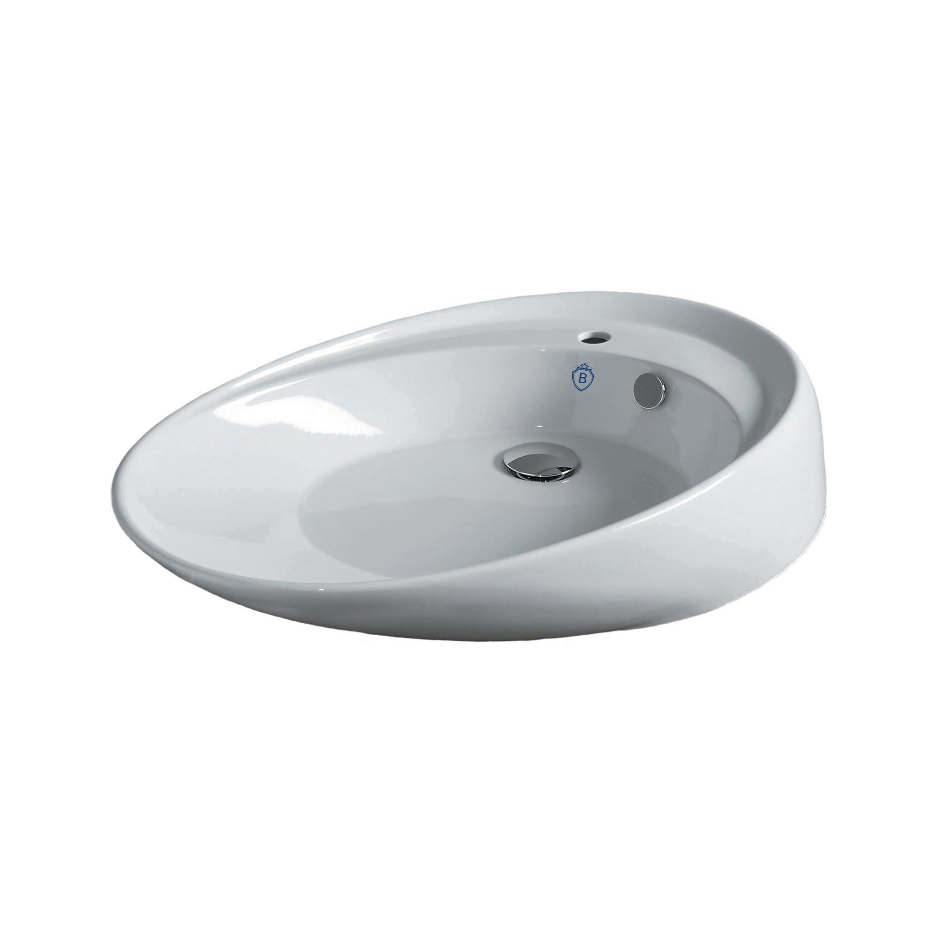 Whitehaus Britannia B-BO12 White Oval Above Mount Basin With Single Faucet Hole Drill and Offset Drain