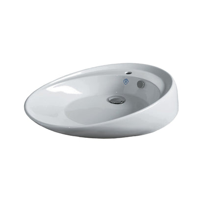 Whitehaus Britannia B-BO12 White Oval Above Mount Basin With Single Faucet Hole Drill and Offset Drain