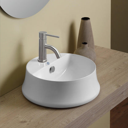Whitehaus Britannia B-SH03 White Round Above Mount Basin With Single Faucet Hole Drill and Center Drain