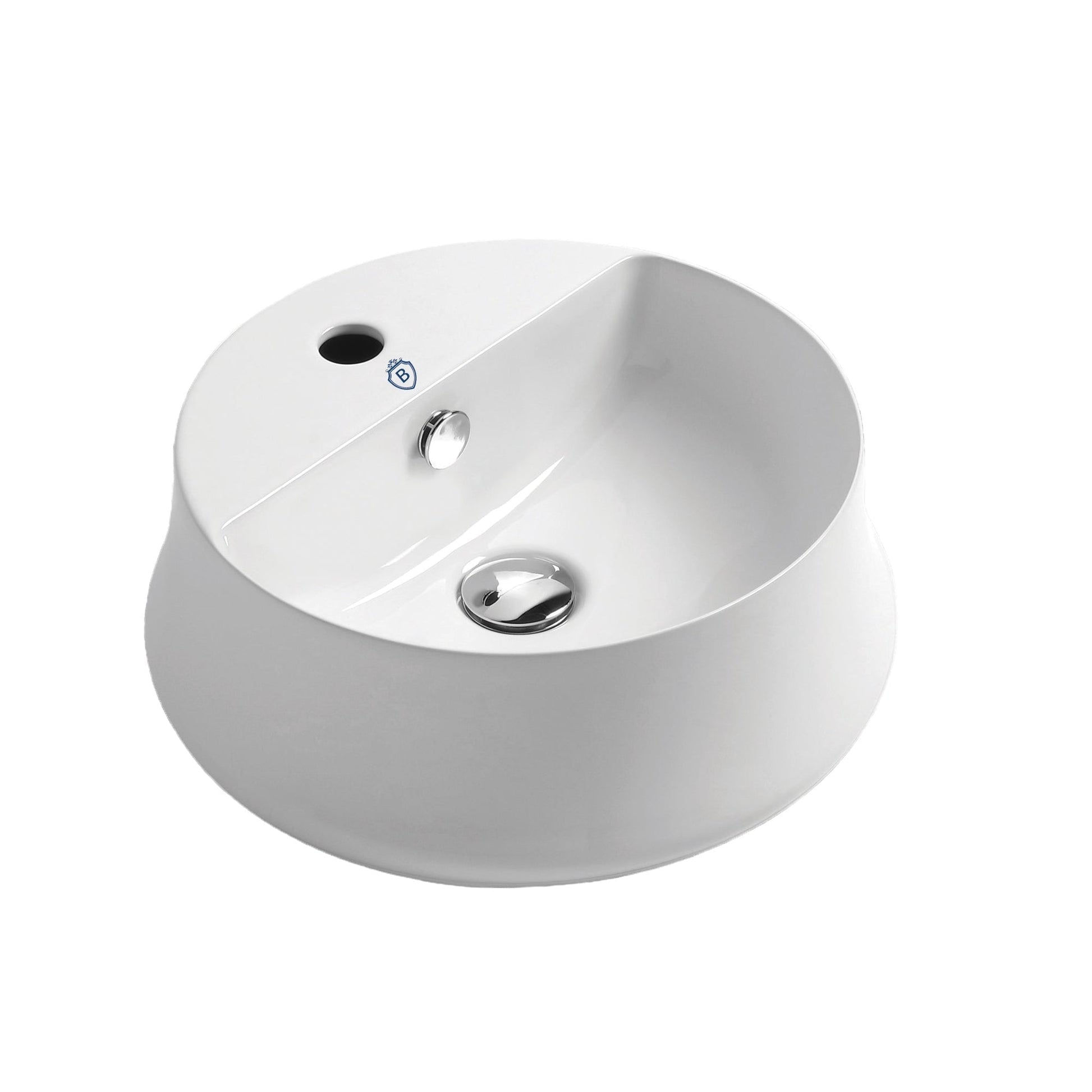 Whitehaus Britannia B-SH03 White Round Above Mount Basin With Single Faucet Hole Drill and Center Drain