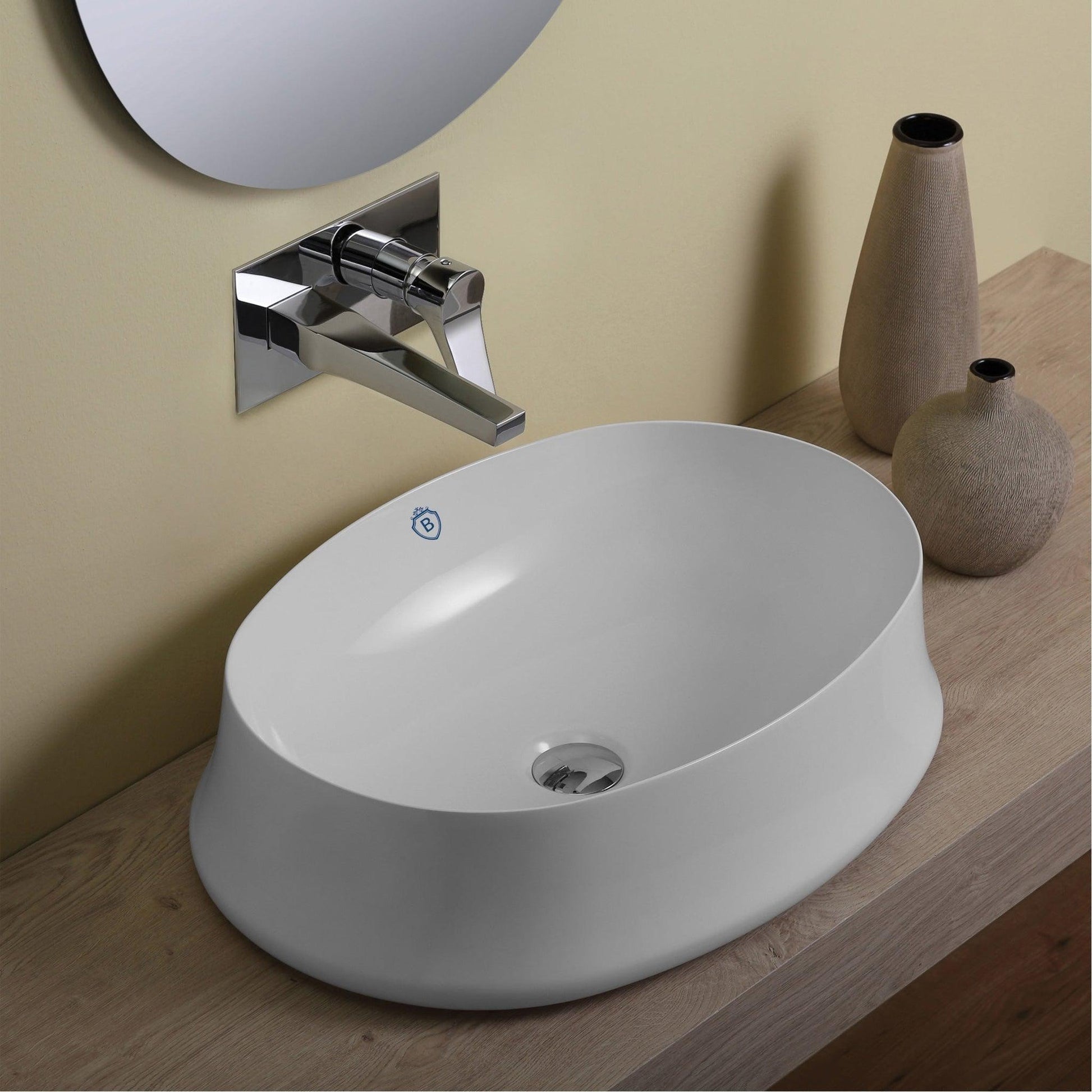 Whitehaus Britannia B-SH04 White Oval Above Mount Basin With Center Drain