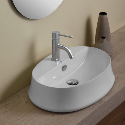 Whitehaus Britannia B-SH05 White Oval Above Mount Basin With Single Faucet Hole Drill With Rear Center Drain