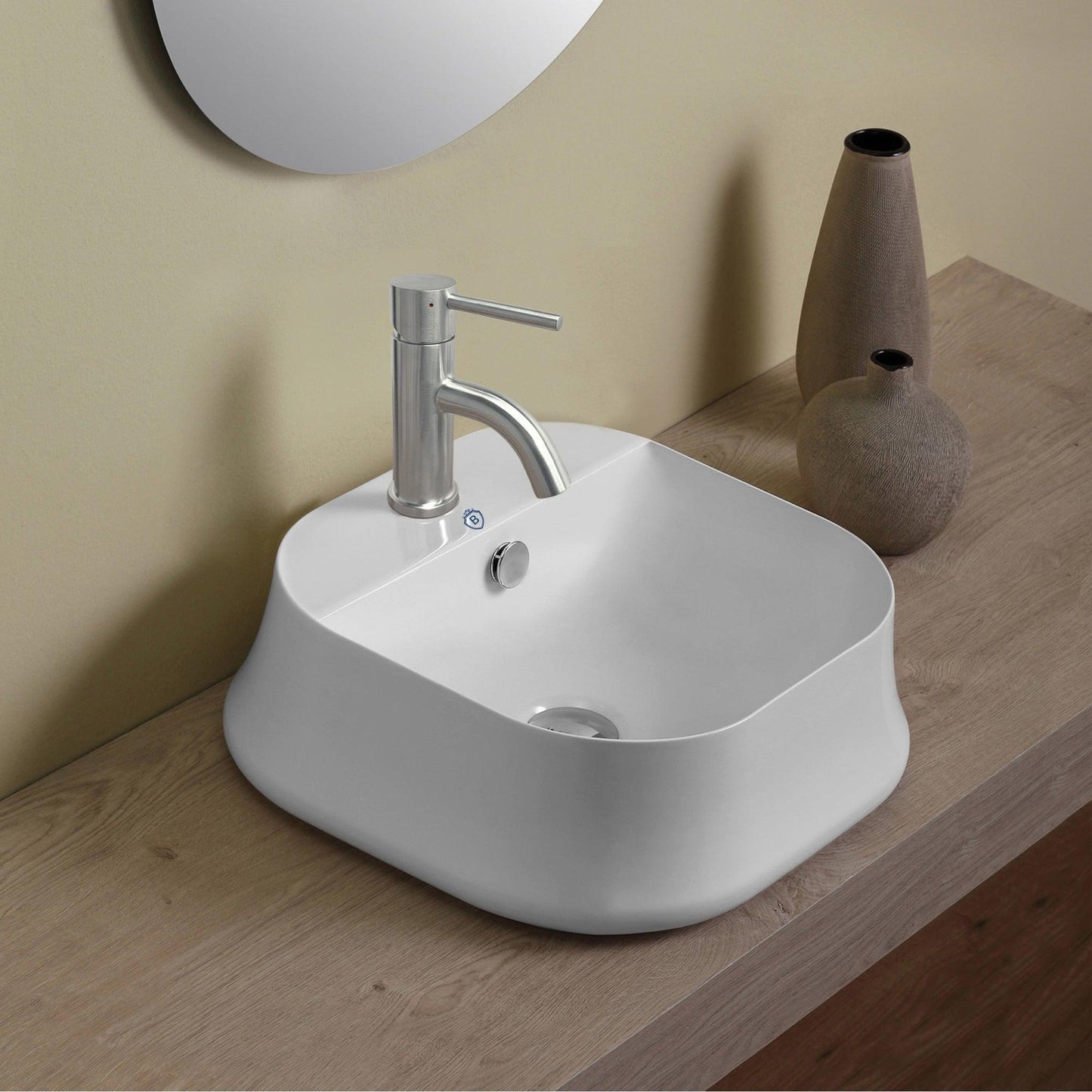 Whitehaus Britannia B-SH07 White Square Above Mount Basin With Single Faucet Hole Drill With Rear Center Drain