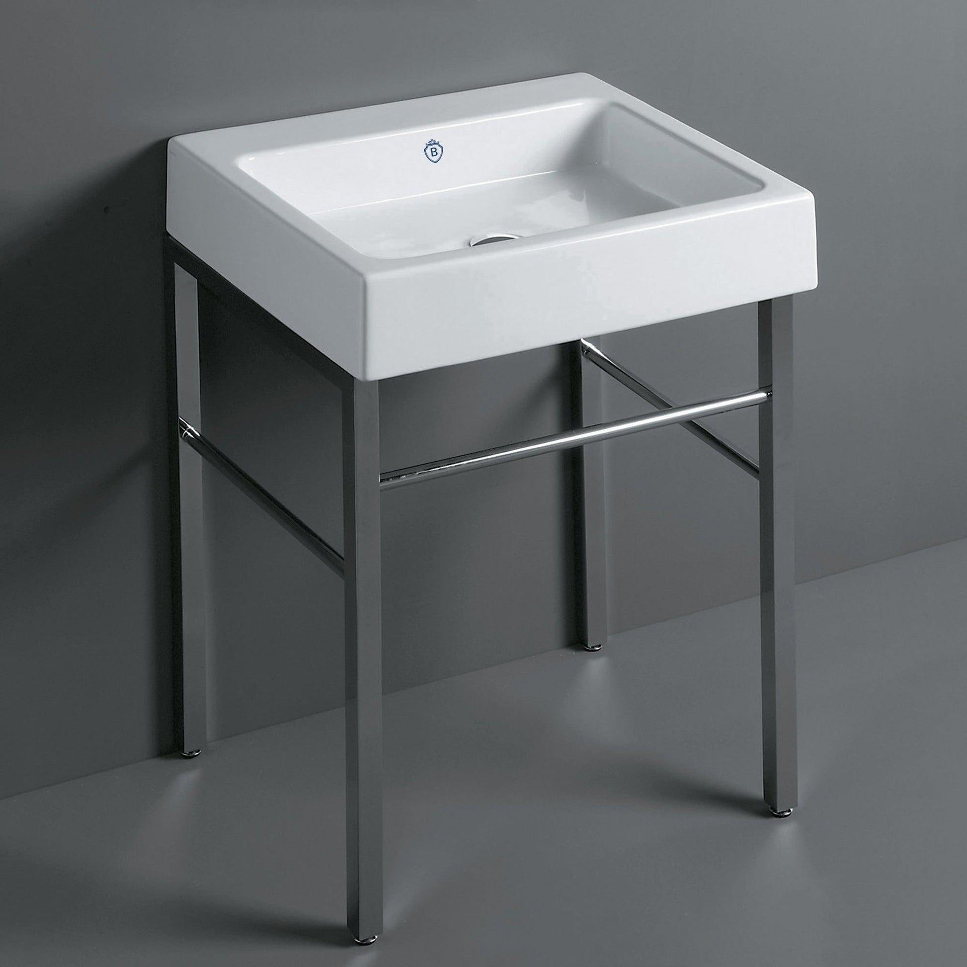 Whitehaus Britannia B-U60-DUCG1-A06 White/Chrome Rectangular Sink Console With Front Towel Bar and No Hole Drill