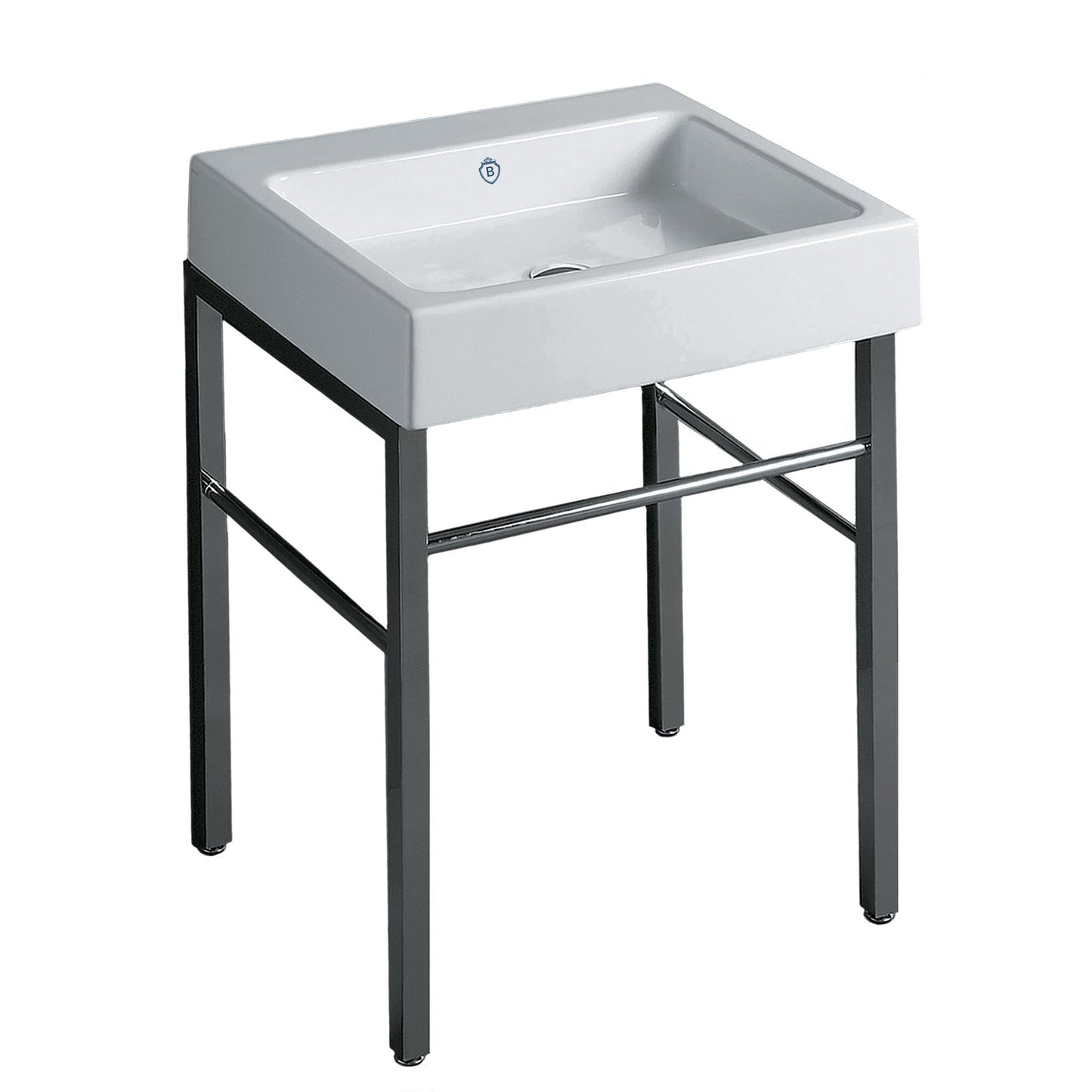 Whitehaus Britannia B-U60-DUCG1-A06 White/Chrome Rectangular Sink Console With Front Towel Bar and No Hole Drill