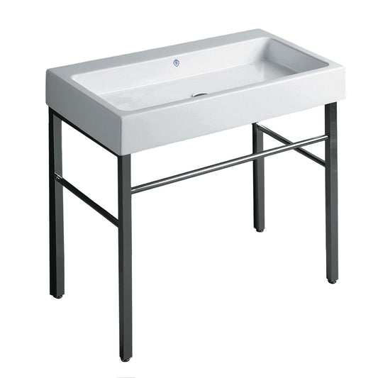 Whitehaus Britannia B-U90-DUCG1-A09 White/Chrome Large Rectangular Sink Console With Front Towel Bar and No Hole Drill