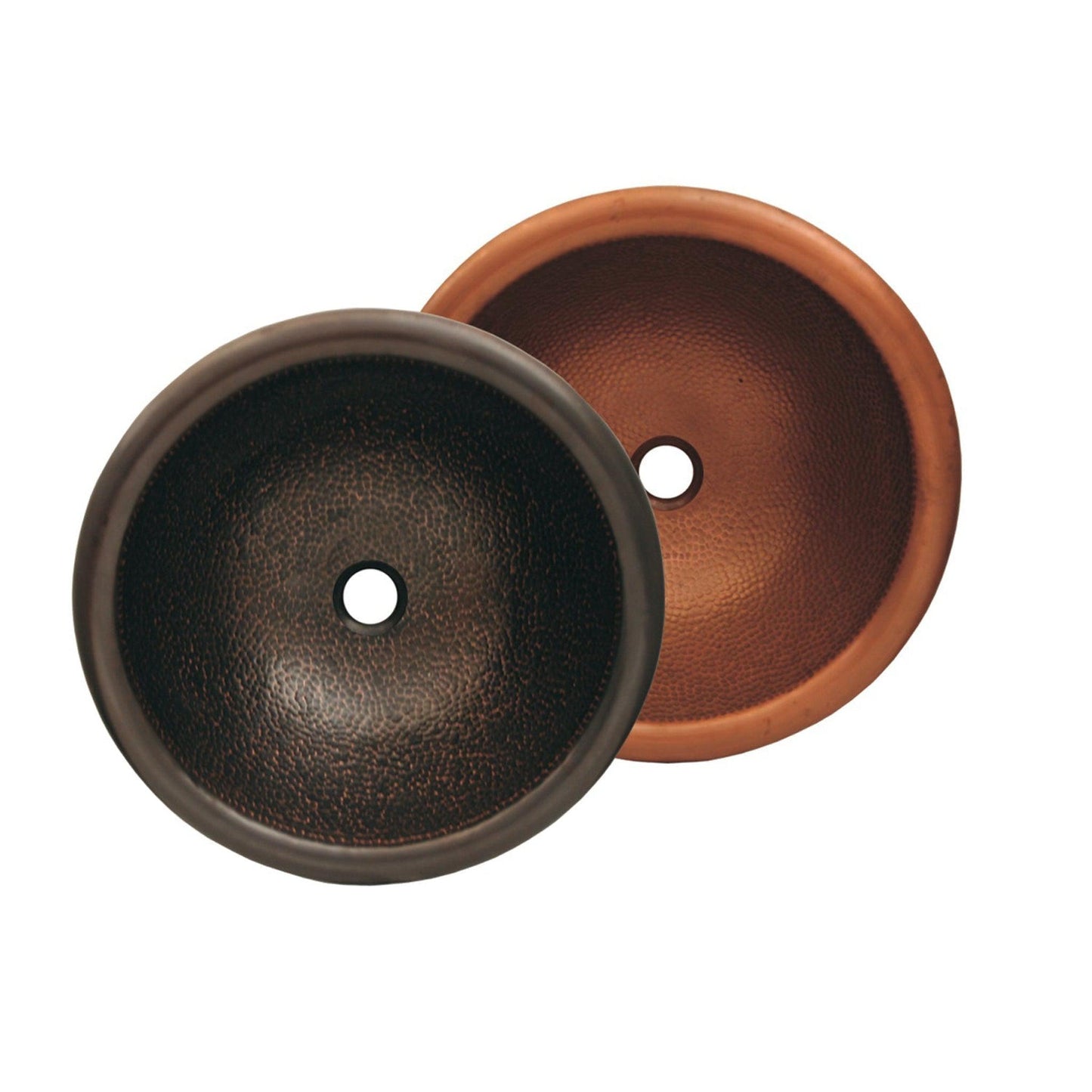 Whitehaus Copperhaus WHCOLV17RD-OBH Round Drop-in/Undermount Copper Basin With Hammered Texture & 1 1/2" Center Drain