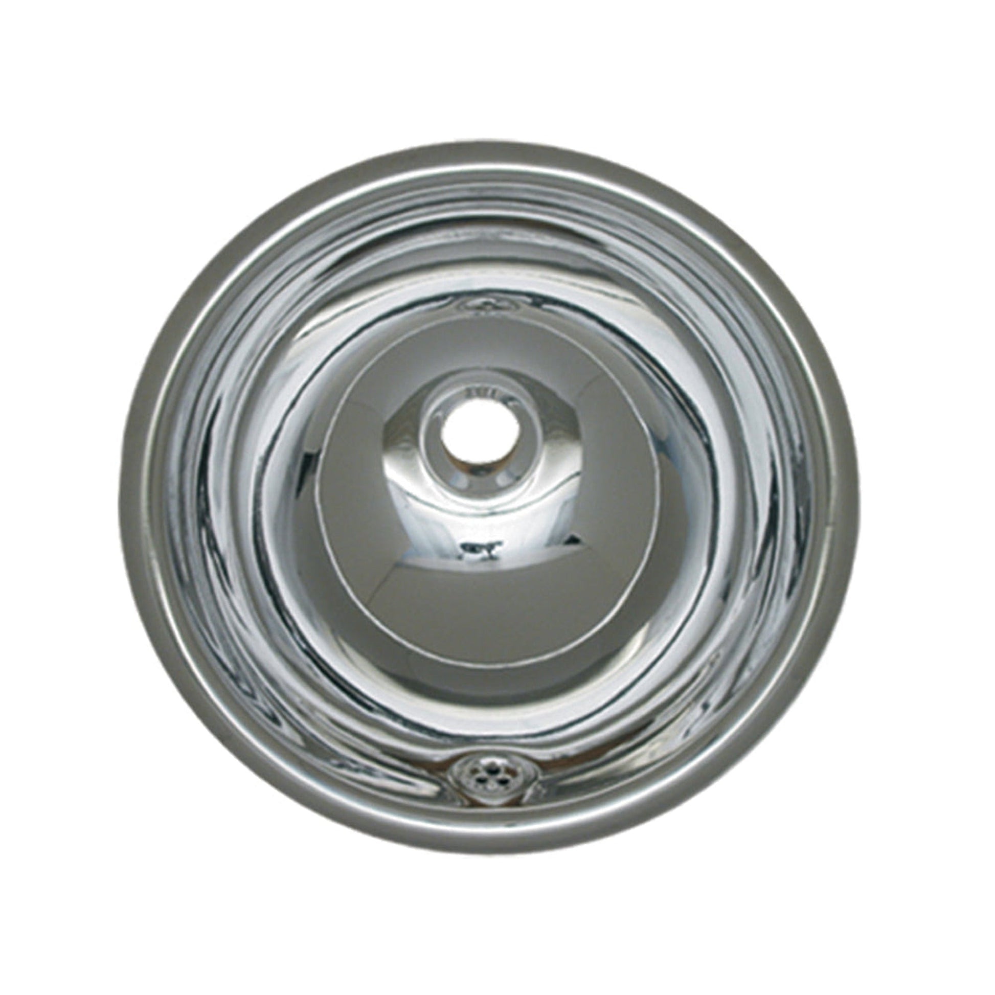 Whitehaus Decorative WH602ABL Polished Stainless Steel Smooth Round Drop-in Basin With Overflow and 1 1/4" Center Drain