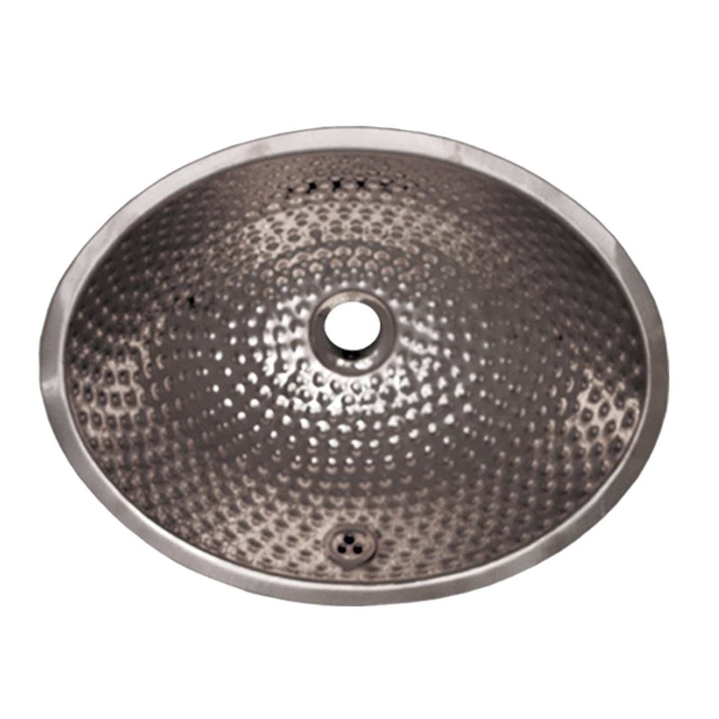 Whitehaus Decorative WH608ABM Polished Stainless Steel Oval Ball Pein Hammered Textured Undermount Basin With Overflow and 1 1/4" Center Drain