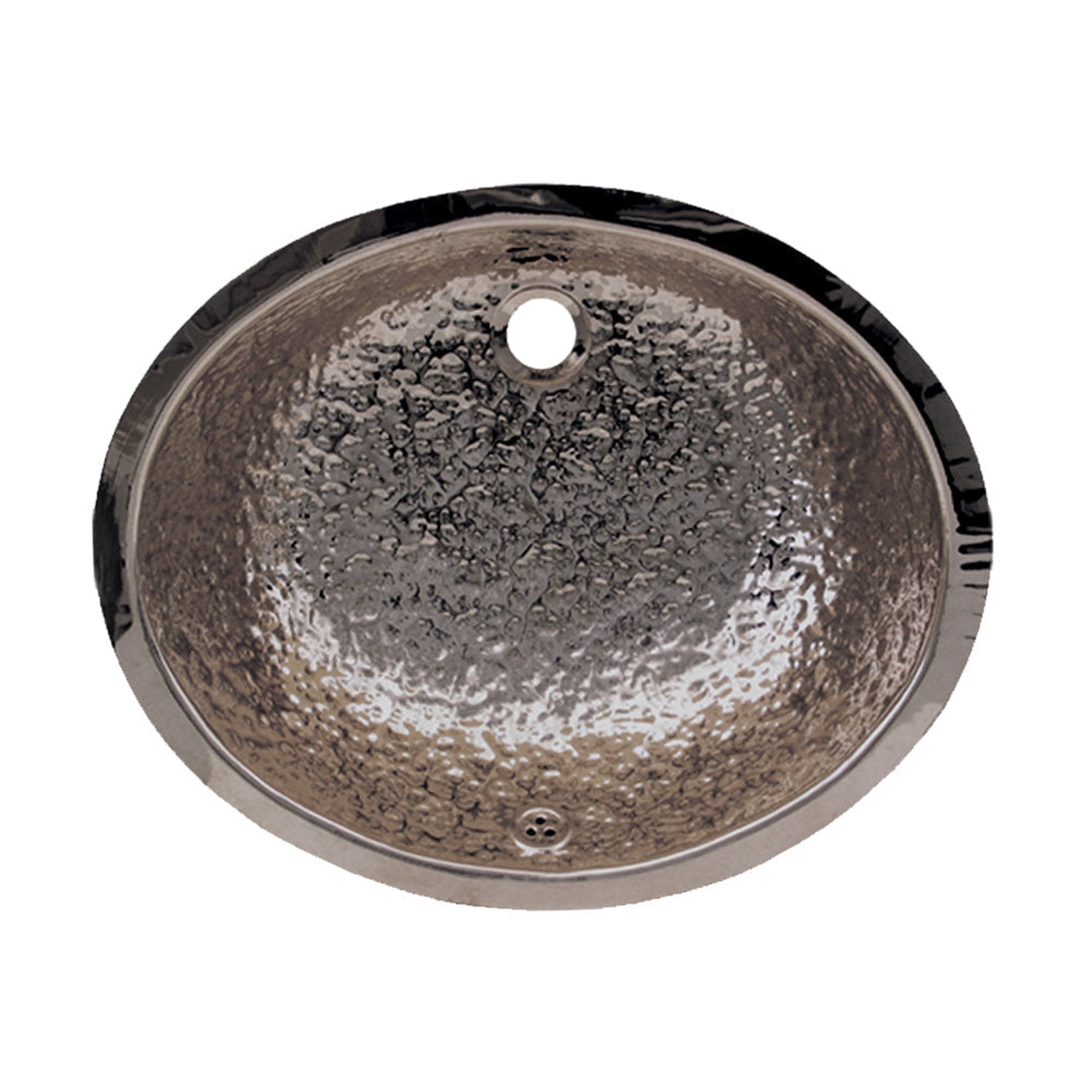 Whitehaus Decorative WH920ABB Polished Stainless Steel Oval Hammered Textured Undermount Basin With Overflow and 1 1/4" Rear Center Drain