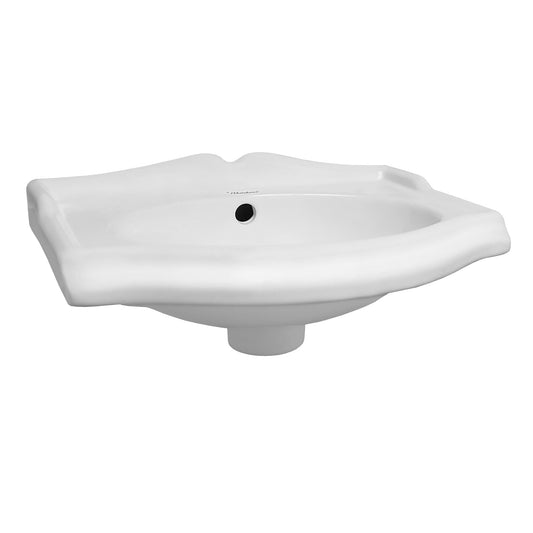 Whitehaus Isabella AR035-C White Small Rectangular Wall Mount Basin With Integrated Oval Bowl and Rear Center Drain