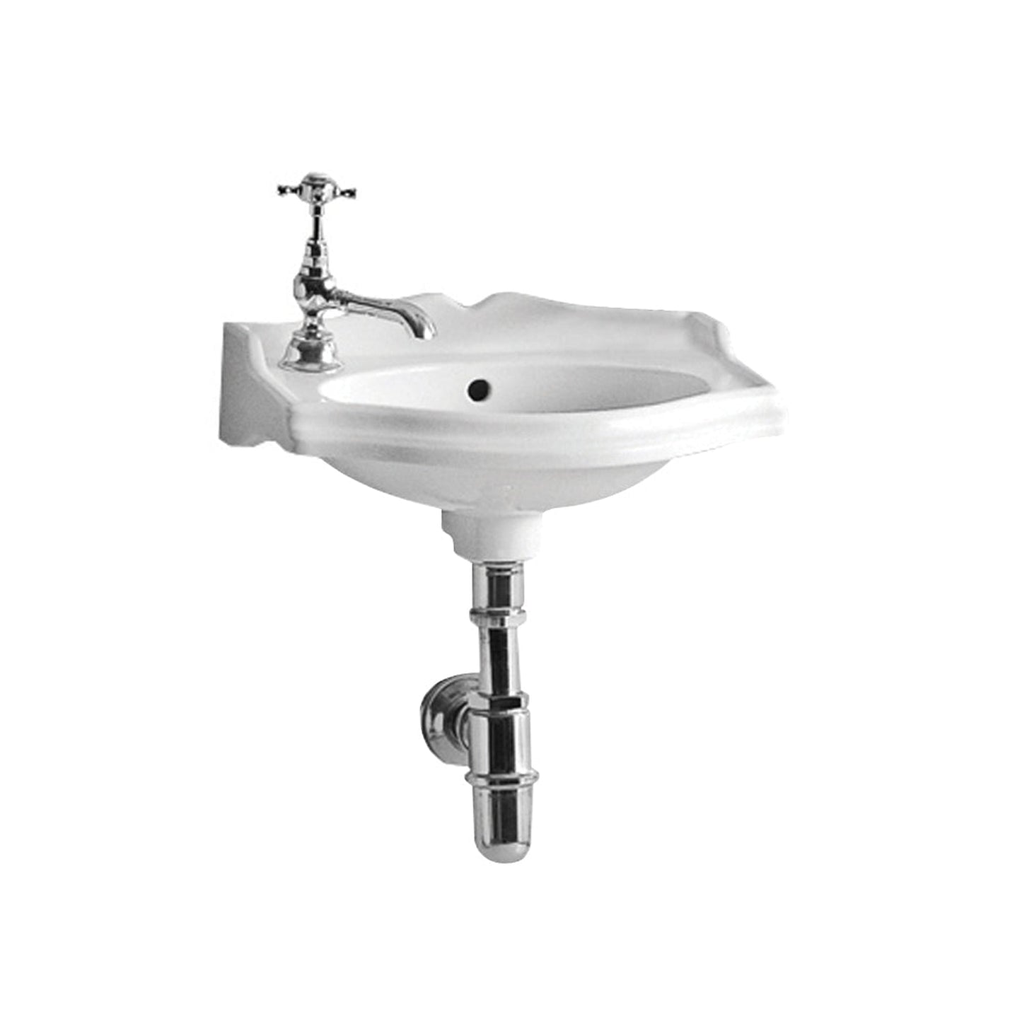 Whitehaus Isabella AR035L-C White Small Rectangular Wall Mount Basin With Integrated Oval Bowl and Rear Center Drain