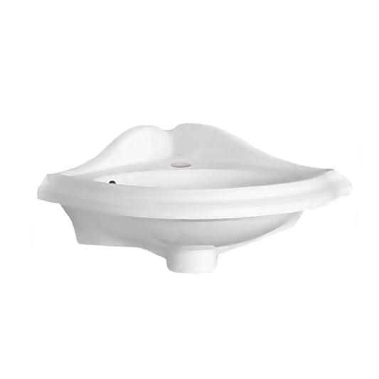 Whitehaus Isabella AR036-C White Corner Wall Mount Basin With Oval Bowl and Rear Center Drain