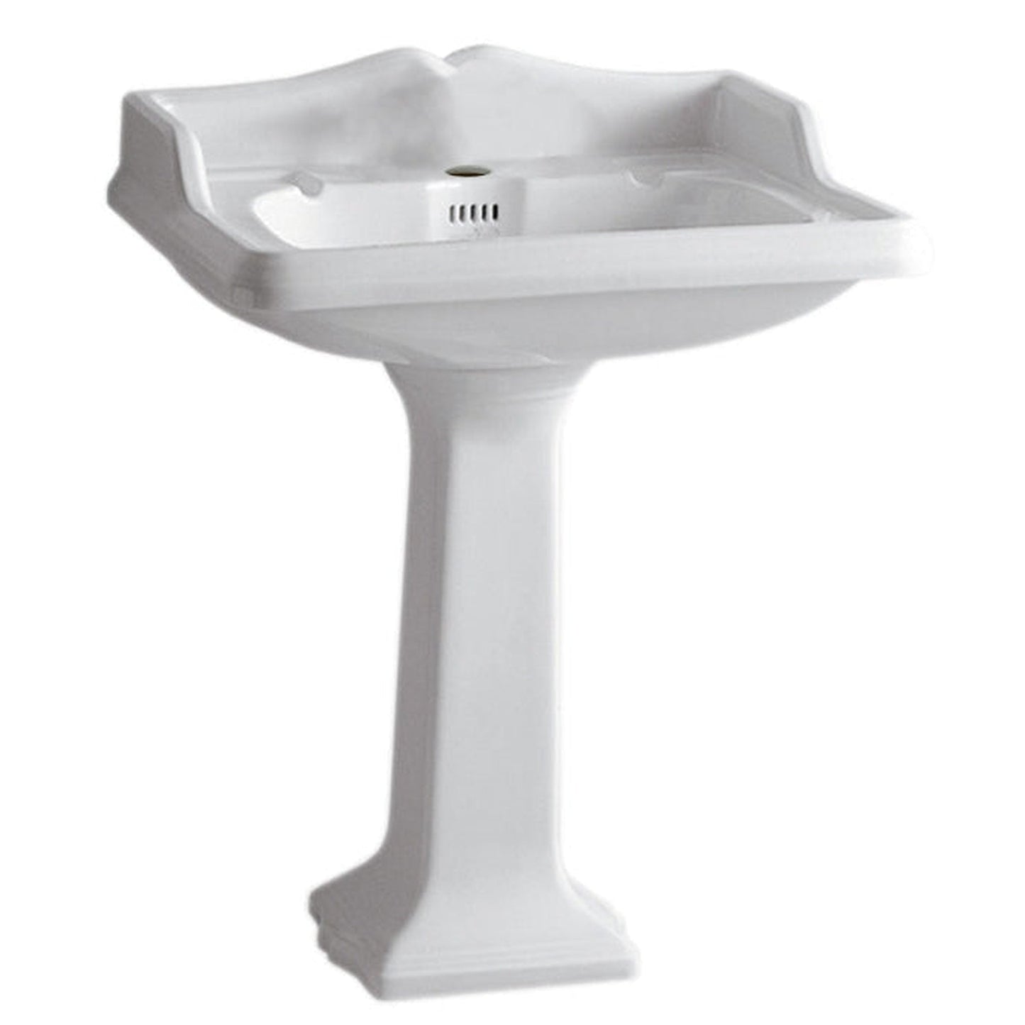 Whitehaus Isabella AR834-AR805-1H White Traditional Pedestal With Integrated Large Rectangular Bowl and Rear Center Drain