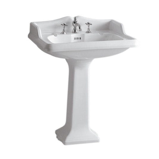 Whitehaus Isabella AR834-AR805-3H White Traditional Pedestal With Integrated Large Rectangular Bowl and Rear Center Drain