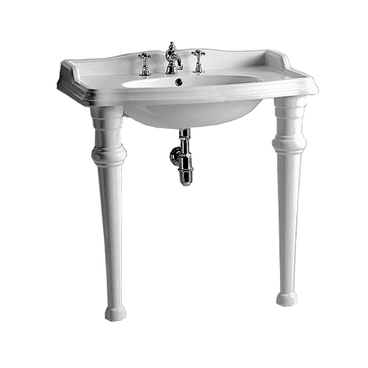 Whitehaus Isabella AR864-GB001-3H White Rectangular Console With Integrated Oval Bowl and Rear Center Drain