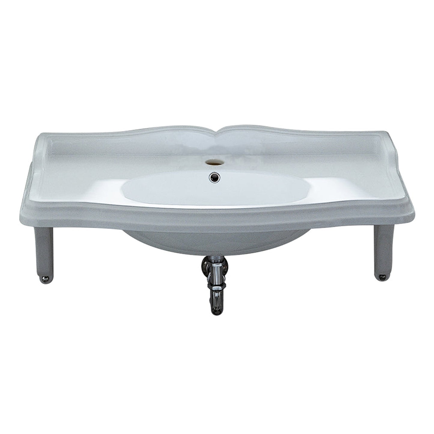 Whitehaus Isabella AR864-MNSLEN-1H White Large Rectangular Wall Mount Basin With Integrated Oval Bowl and Rear Center Drain