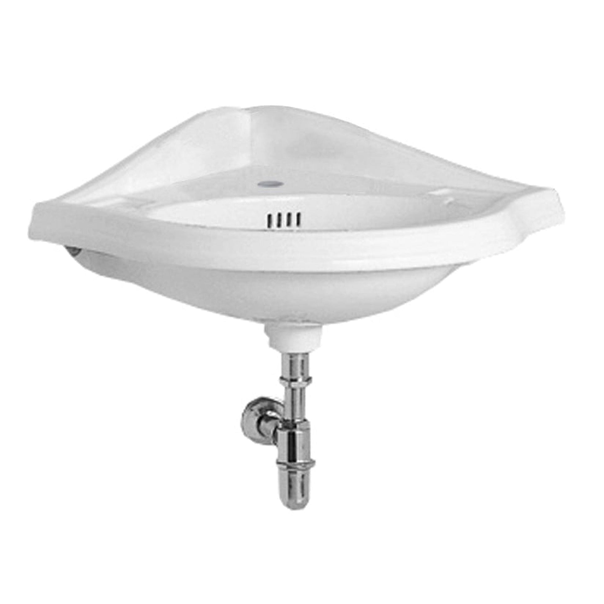 Whitehaus Isabella AR884-1H White Corner Wall Mount Basin With Single Hole Faucet Drilling Oval Bowl and Rear Center Drain