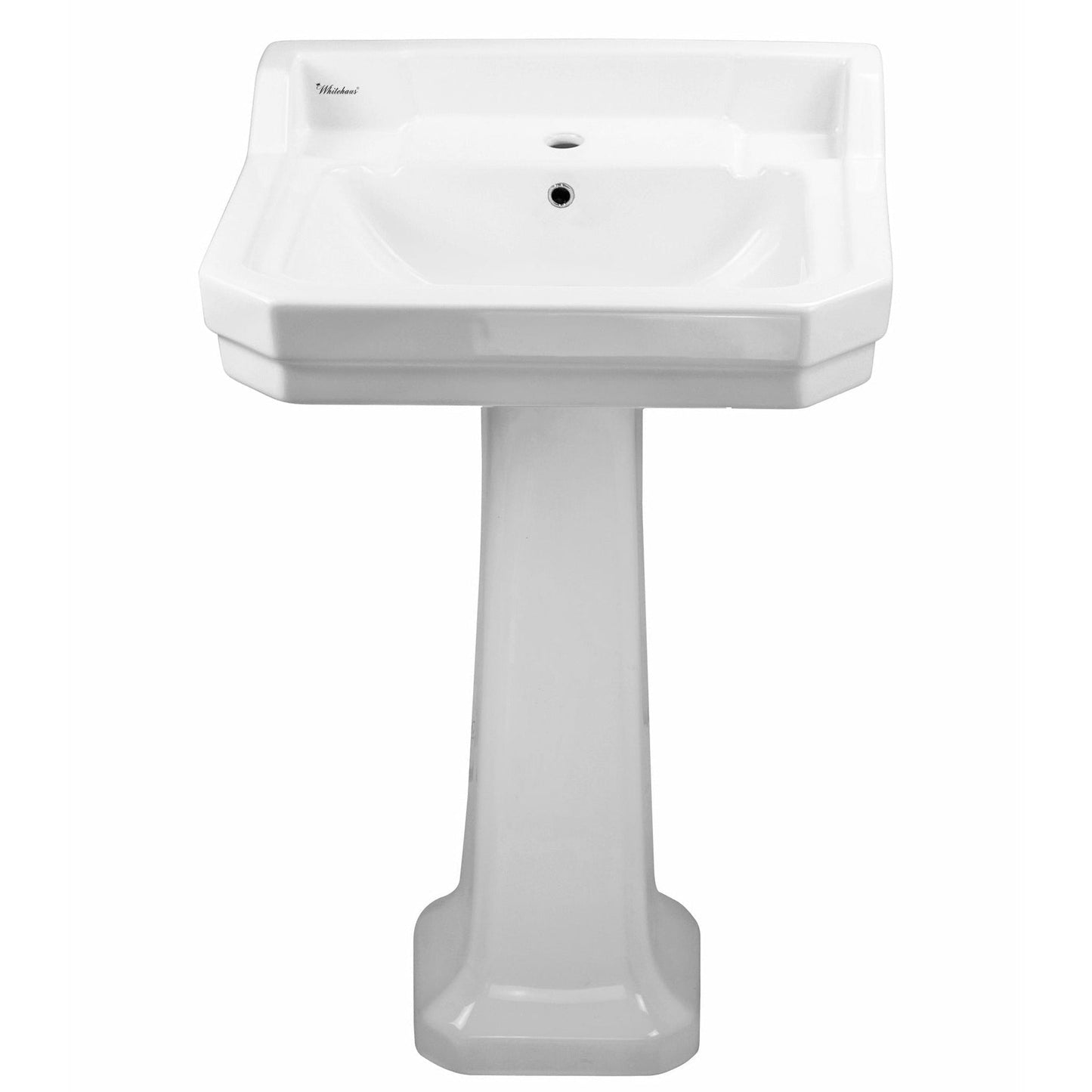 Whitehaus Isabella B112M-P White Traditional Pedestal With Integrated Small Rectangular Bowl and Rear Center Drain