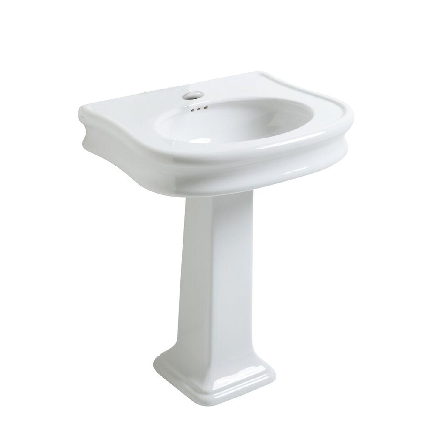 Whitehaus Isabella LA10-LA03-1H White Traditional Pedestal Sink With Integrated Oval Bowl, Seamless Rounded Decorative Trim, Rear Overflow and Single Hole Faucet Drill