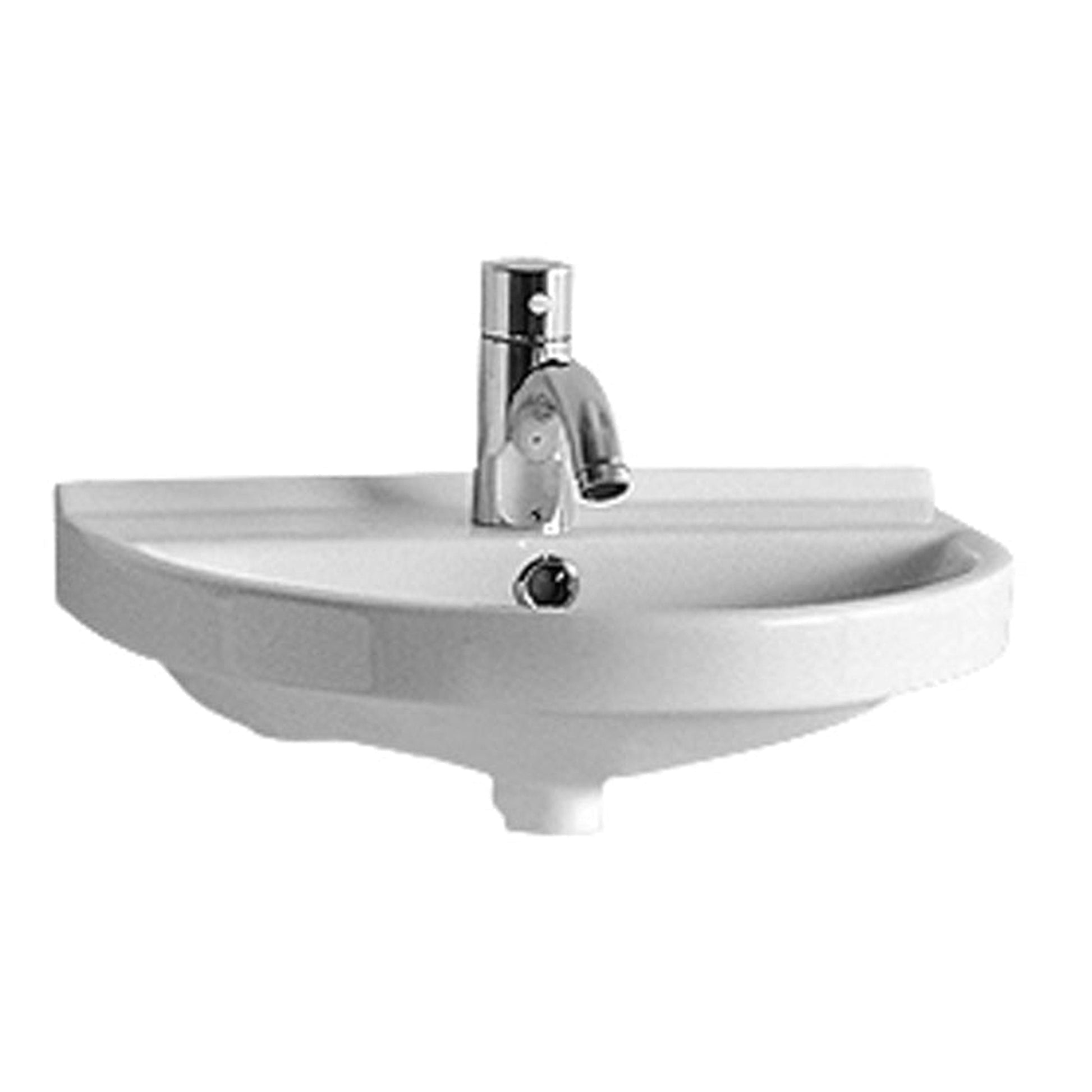 Whitehaus Isabella LU004-C White Small U-Shaped Wall Mount Basin With Chrome Overflow and Rear Center Drain