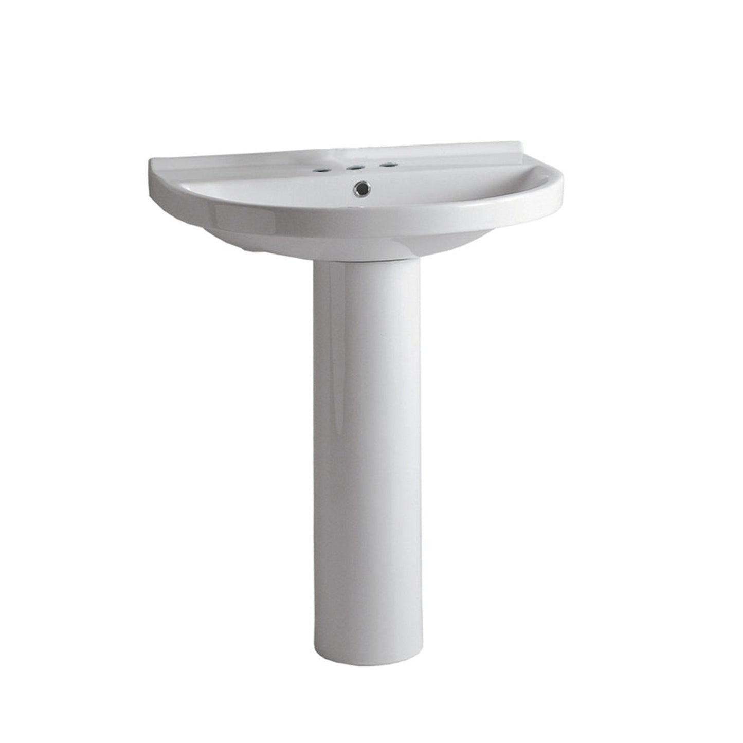 Whitehaus Isabella LU014-LU005-3H White U-Shaped Tubular Pedestal Sink With Widespread Faucet Driliing and Rear Center Drain