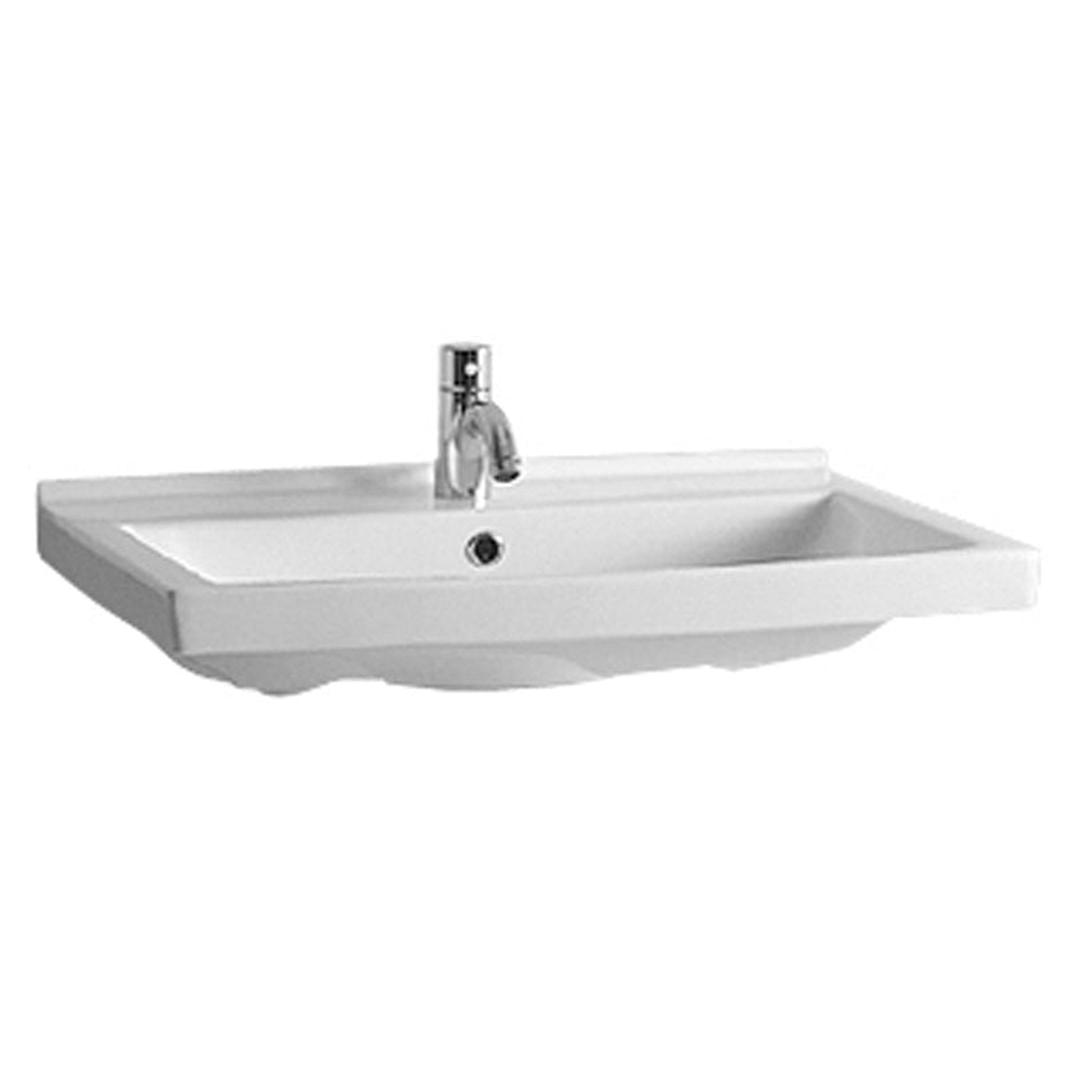 Whitehaus Isabella LU024-1H White Rectangular Wall Mount Bath Basin With Single Hole Faucet Drilling and Rear Center Drain
