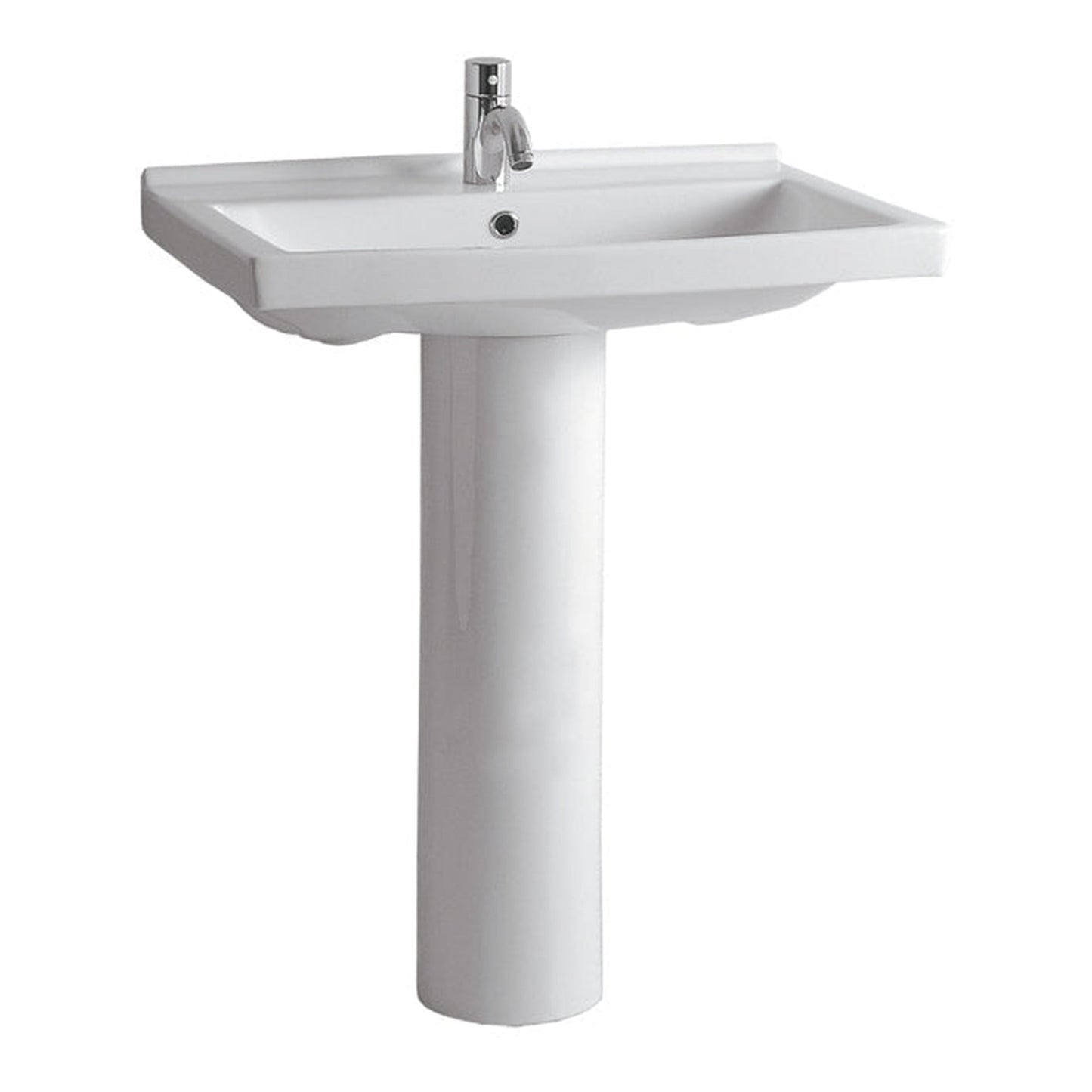 Whitehaus Isabella LU024-LU005-1H White Tubular Pedestal Sink With Rectagular Basin and Rear Center Drain