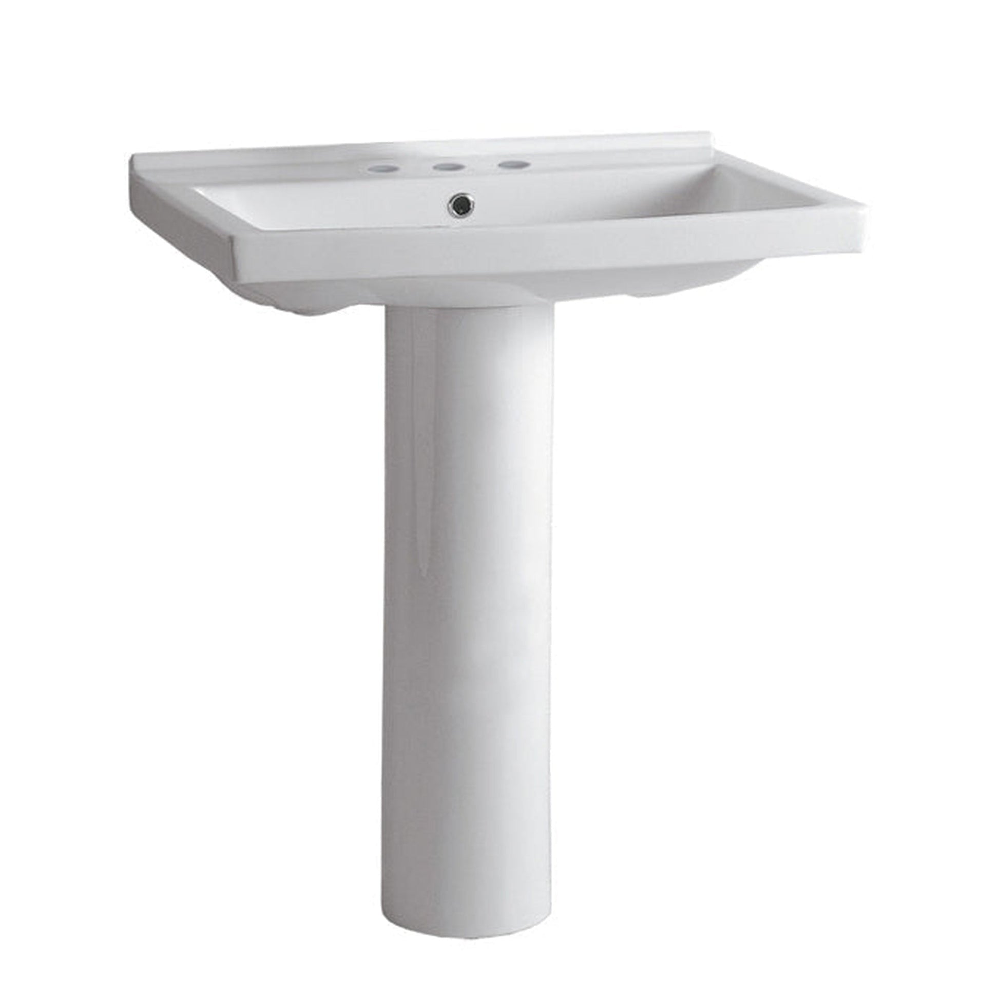 Whitehaus Isabella LU024-LU005-3H White Tubular Pedestal Sink With Rectagular Basin and Rear Center Drain