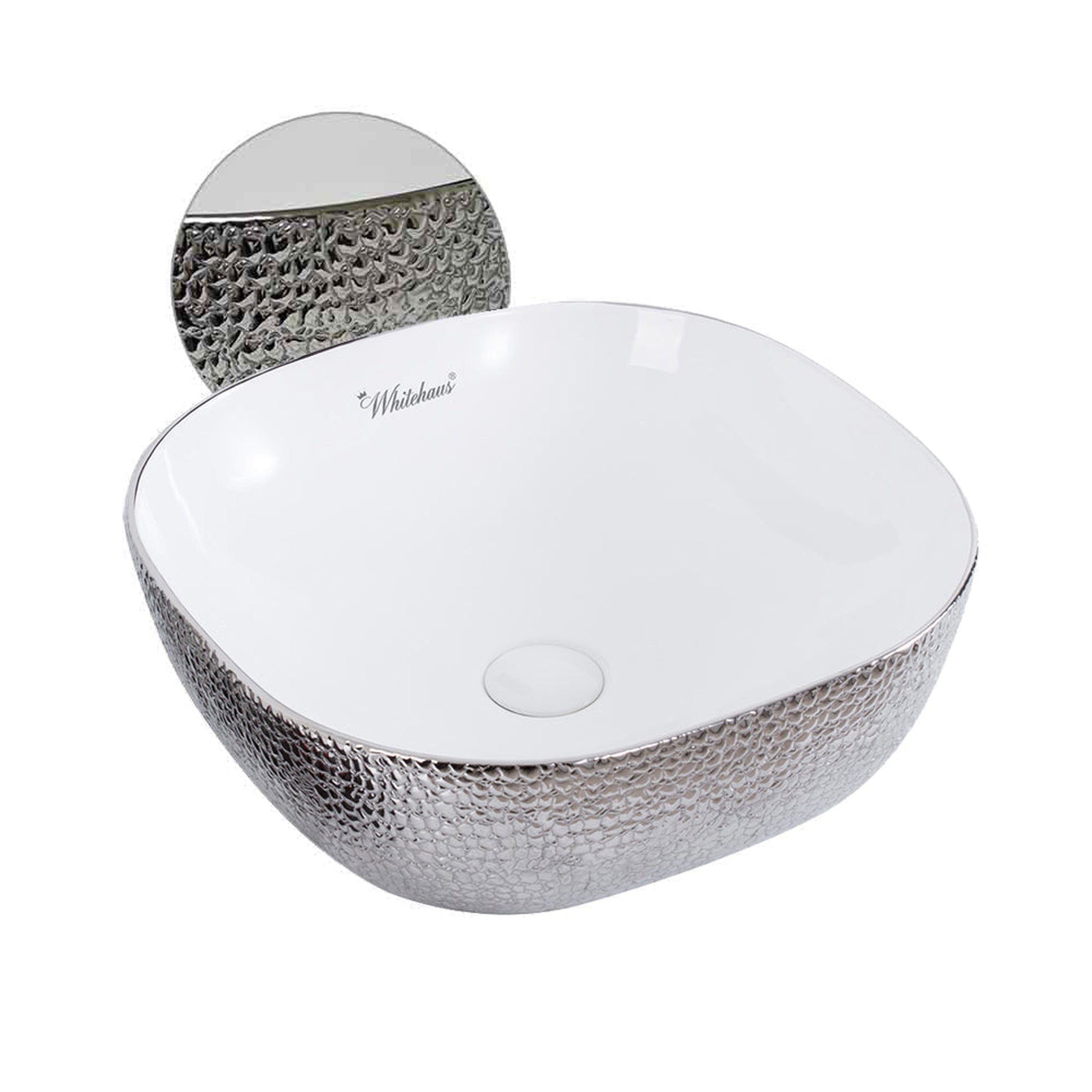 Whitehaus Isabella Plus WH71301-F21 White/Silver Square Above Mount Basin With Center Drain