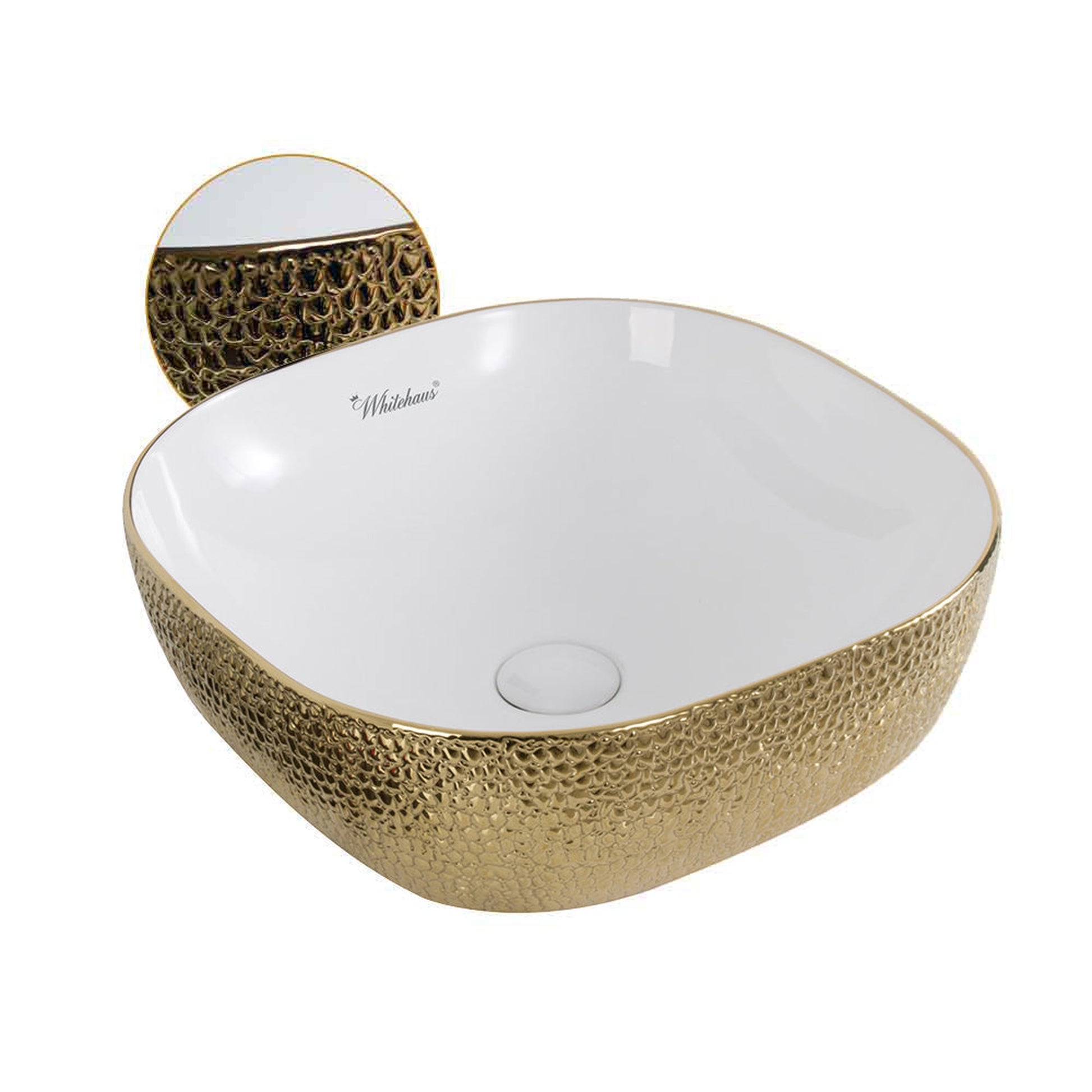 Whitehaus Isabella Plus WH71301-F25 White/Gold Square Above Mount Basin With Center Drain