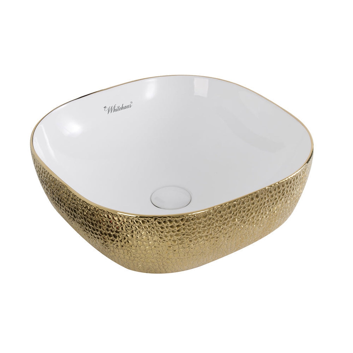 Whitehaus Isabella Plus WH71301-F25 White/Gold Square Above Mount Basin With Center Drain
