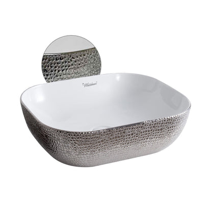 Whitehaus Isabella Plus WH71302-F21 White/Silver Rectangular Above Mount Basin With Center Drain