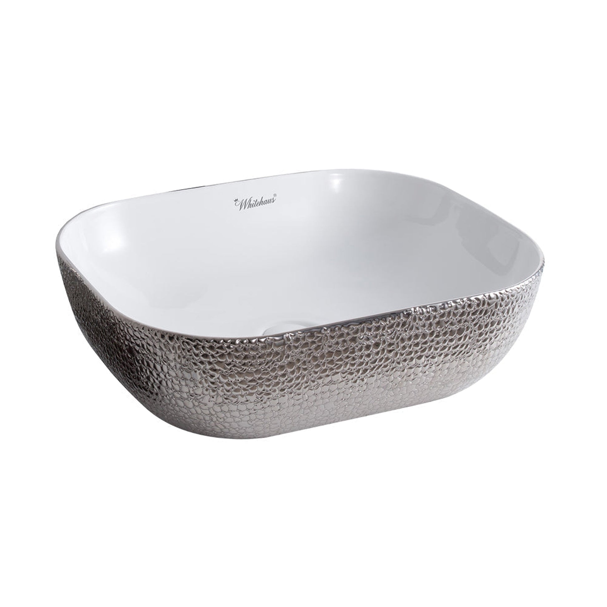 Whitehaus Isabella Plus WH71302-F21 White/Silver Rectangular Above Mount Basin With Center Drain