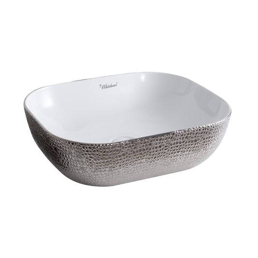 Whitehaus Isabella Plus WH71302-F21 White/Silver Rectangular Above Mount Basin With Center Drain