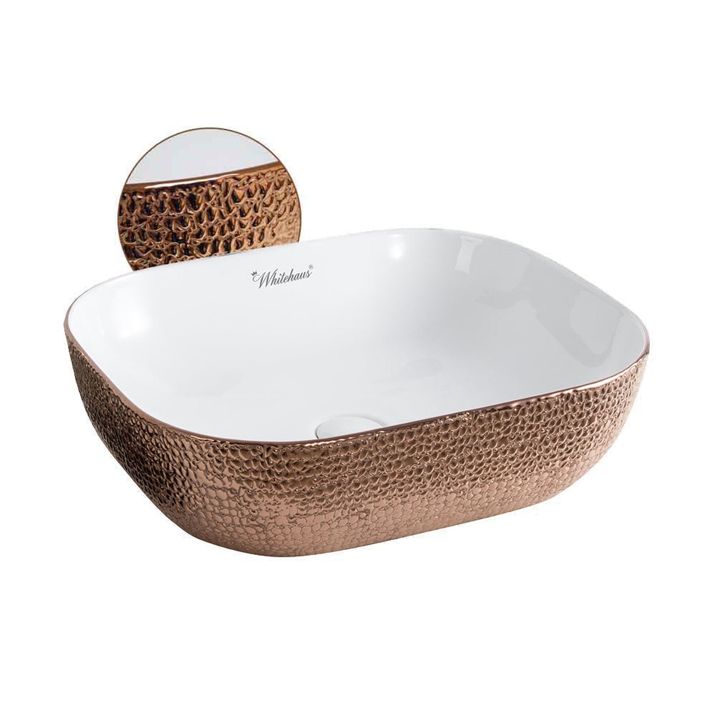 Whitehaus Isabella Plus WH71302-F23 White/Rose Gold Rectangular Above Mount Basin With Center Drain