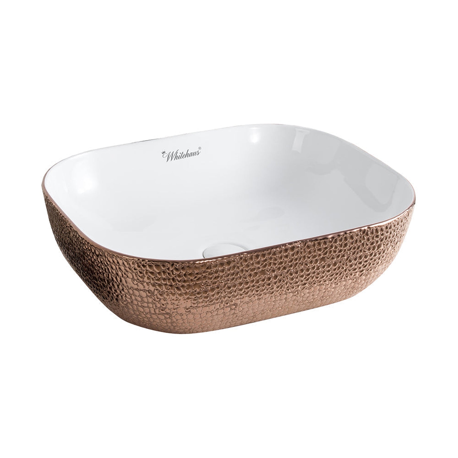 Whitehaus Isabella Plus WH71302-F23 White/Rose Gold Rectangular Above Mount Basin With Center Drain