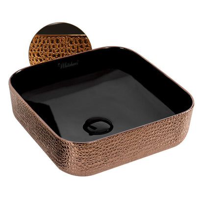 Whitehaus Isabella Plus WH71303-F24 Black/Rose Gold Square Above Mount Basin With Center Drain
