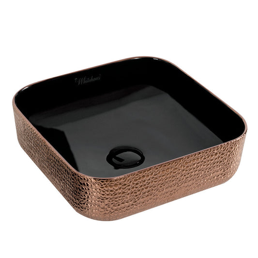 Whitehaus Isabella Plus WH71303-F24 Black/Rose Gold Square Above Mount Basin With Center Drain