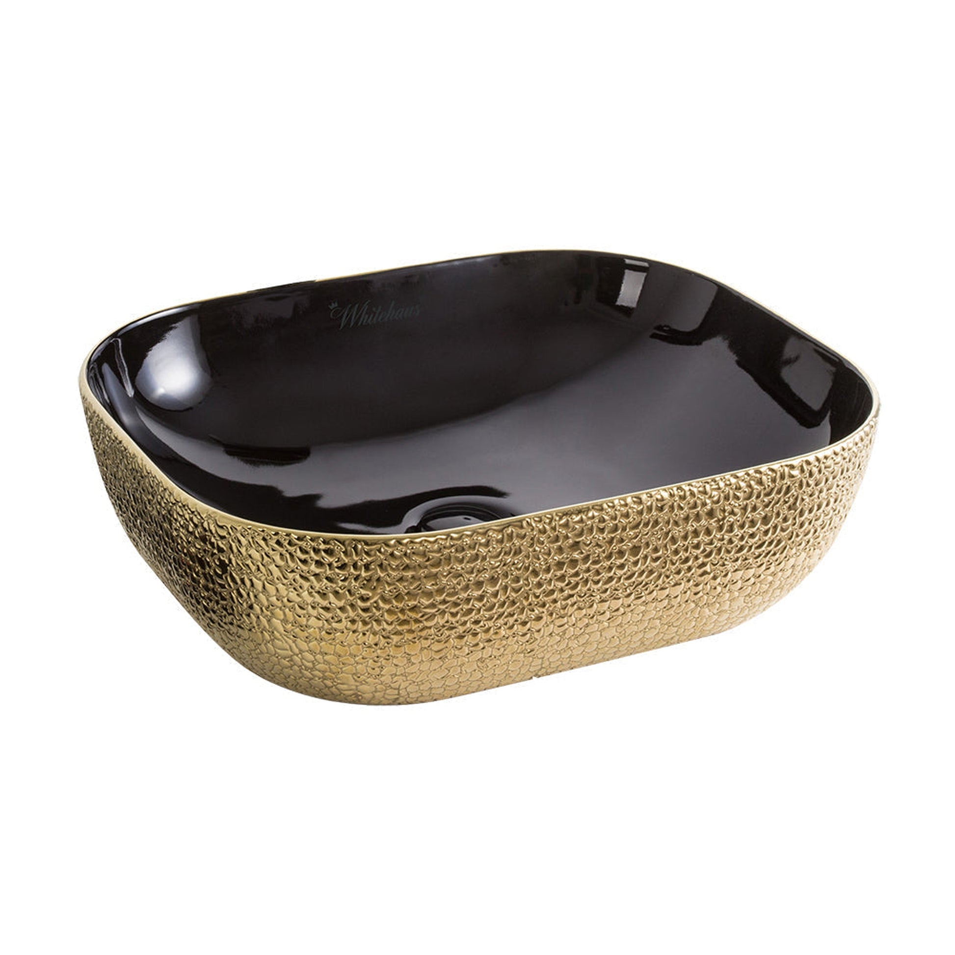 Whitehaus Isabella Plus WH71333-F22 Black/Gold Rectangular Above Mount Basin With Center Drain