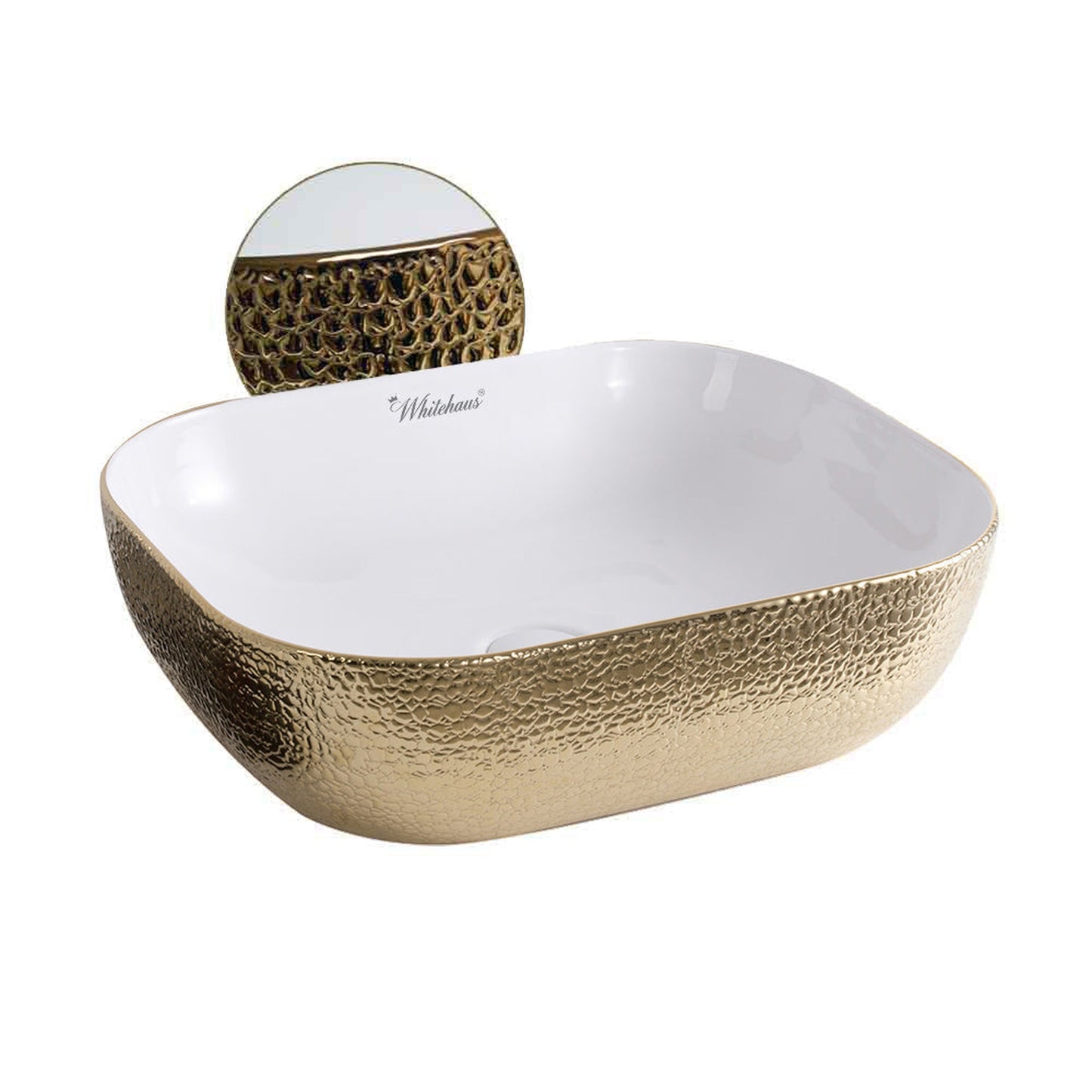 Whitehaus Isabella Plus WH71333-F25 White/Gold Rectangular Above Mount Basin With Center Drain